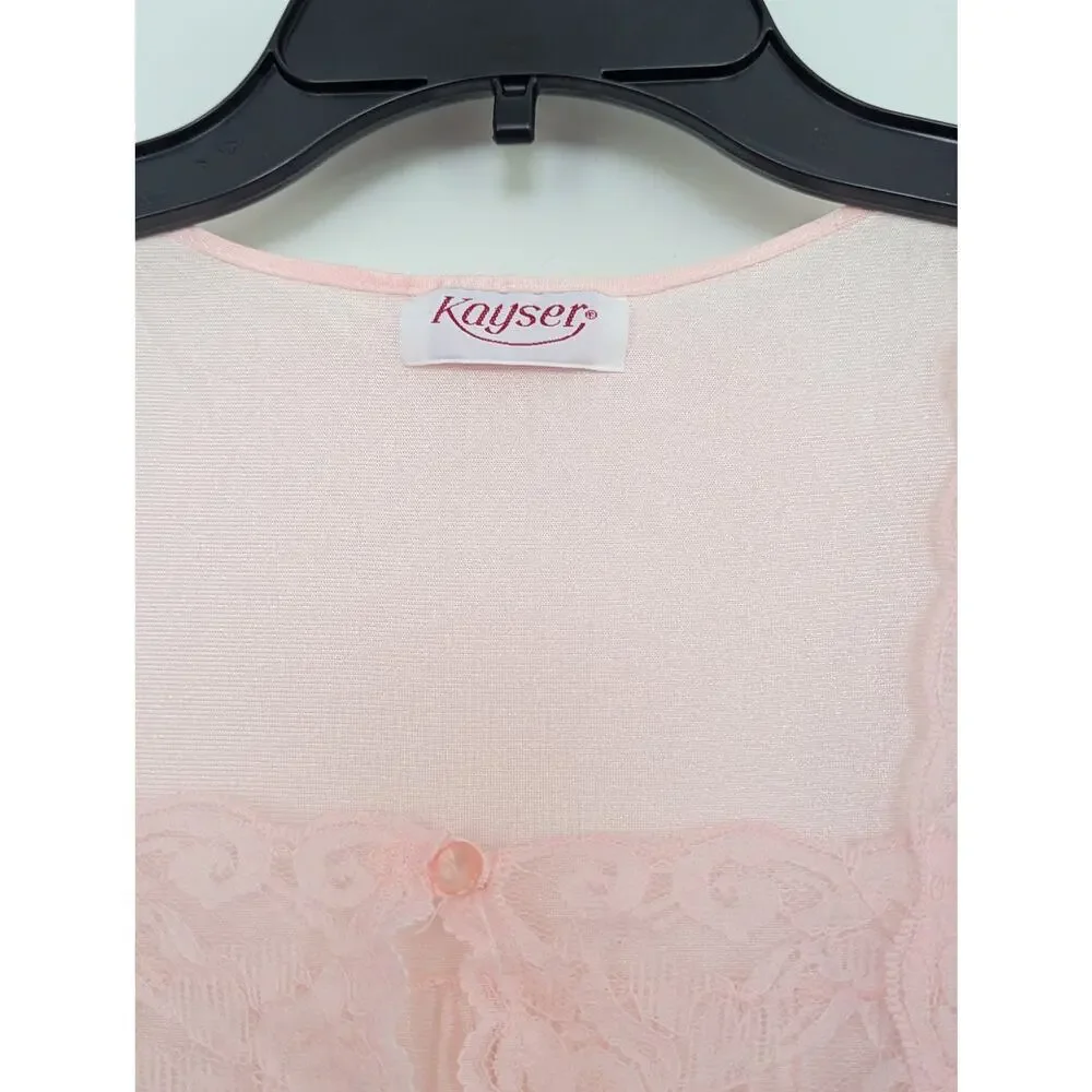Vtg Kayser Pink Lace Nightgown S Maxi Full Length Flutter Sleeve USA